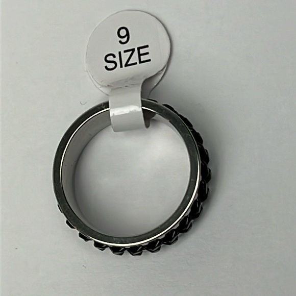 Stainless Steel Black Chain Spinner Fidget Unisex Ring Silver Tone Sz 9 NWOT - Picture 3 of 5